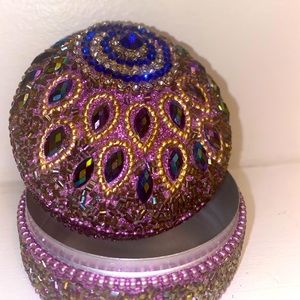 Beautiful hand beaded mini jewelry box, purple and blue stones
